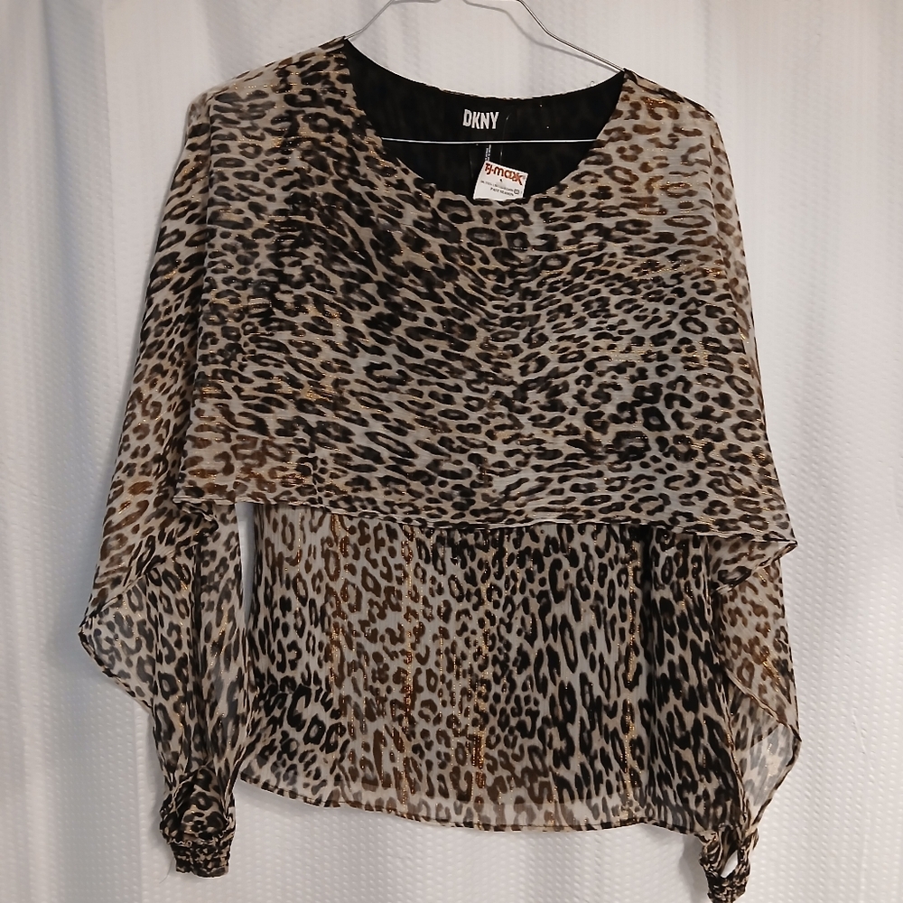 DKNY Brown and Black Blouse Elegant Top